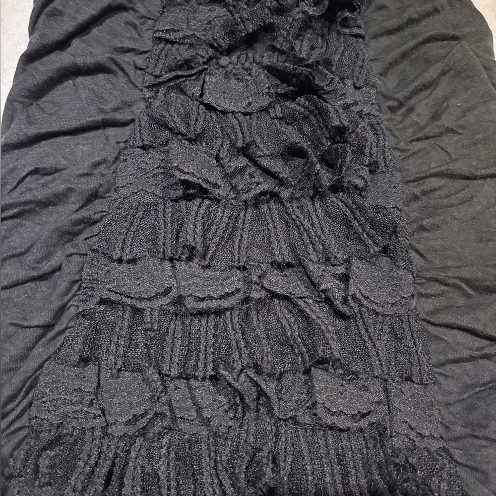 GUESS BLACK RUCHED HALTER/STRAPLESS MINI DRESS WITH LACE RUFFLING - Picture 5 of 11